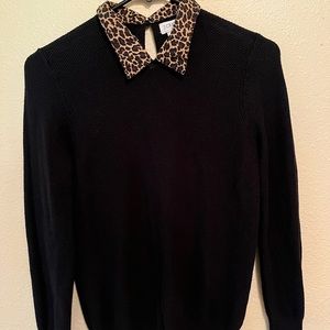 WOMENS Black J. Crew Sweater Leopard Print Collar Size Small